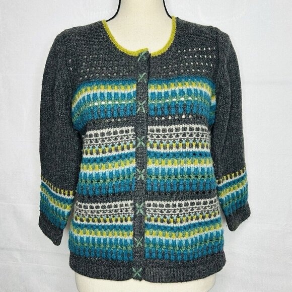Sundance Katrina Lambswool Blend Snap-Front Cardigan Knit Sweater Gray Sz S - Picture 1 of 11